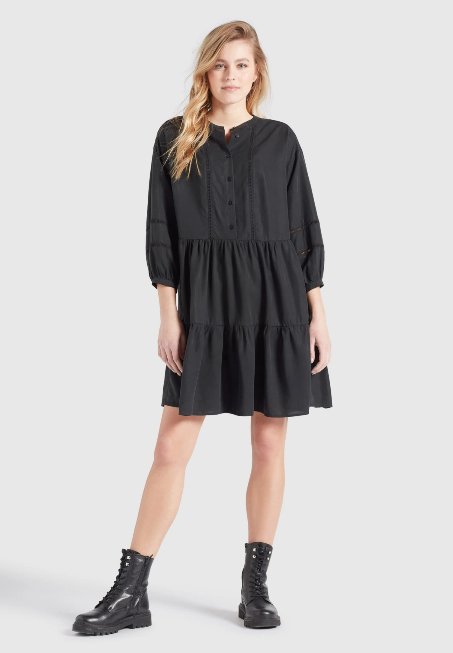 Khujo Blousejurken Blousejurk Crepes Dames Zwart - Afbeelding 4