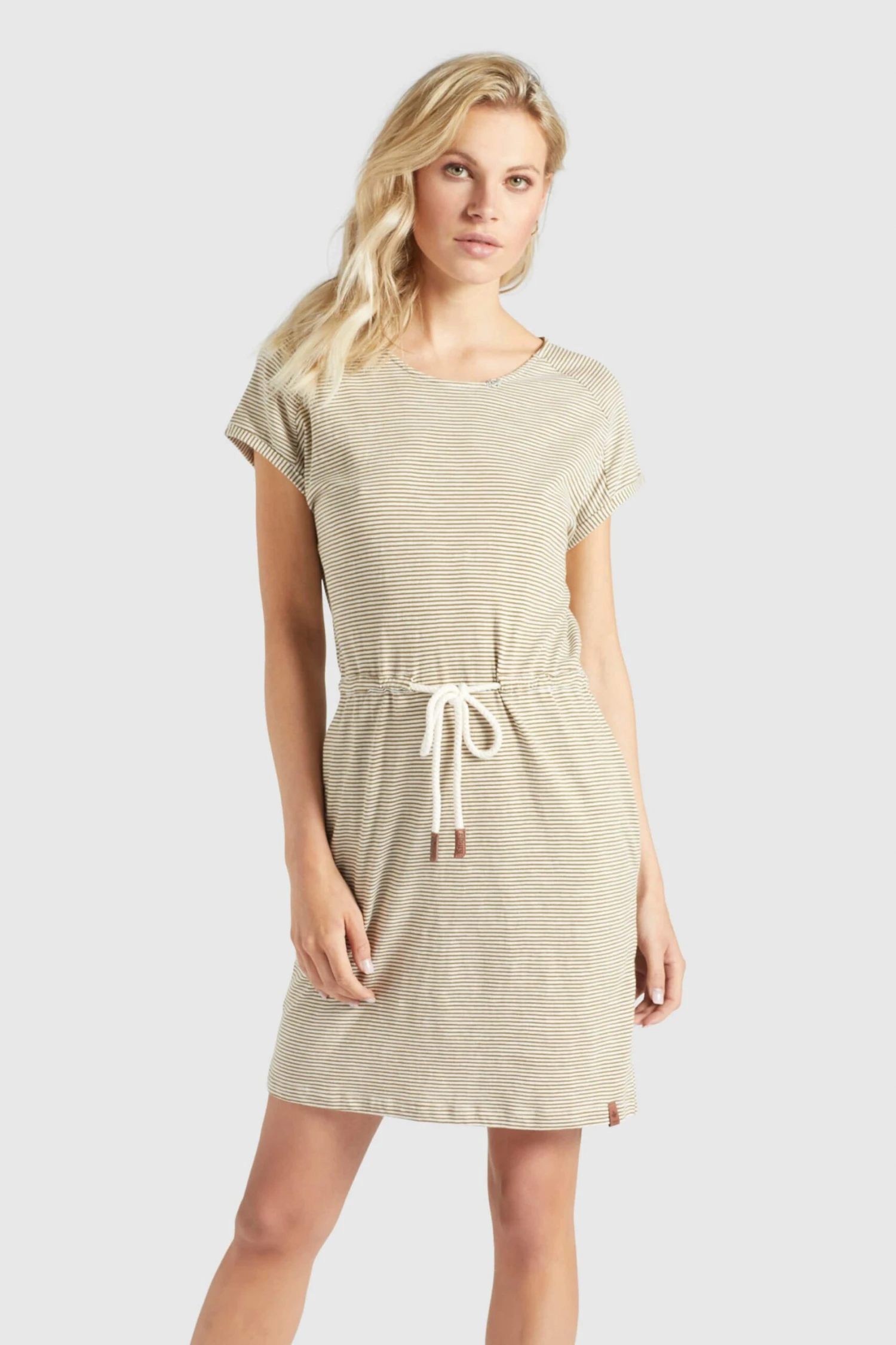 Khujo Jerseyjurken Jurk ANNEMARIE Dames Beige / Wit - Afbeelding 2